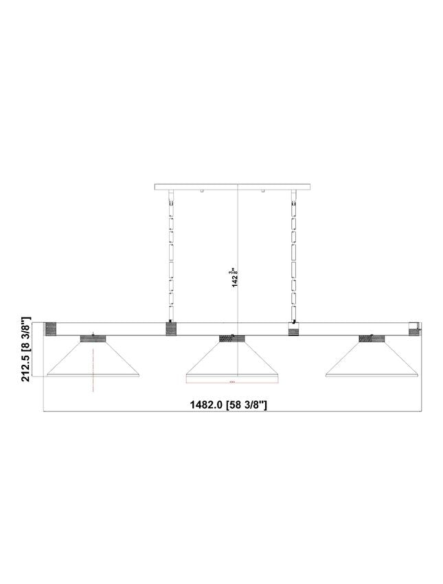 Z-Lite Vanguard 3050-3RB-MMB 59" 3-Light Rubbed Brass Steel and Aluminum Frame Matte Black Steel Shade Billiard Light