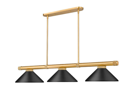 Z-Lite Vanguard 3050-3RB-MMB 59" 3-Light Rubbed Brass Steel and Aluminum Frame Matte Black Steel Shade Billiard Light