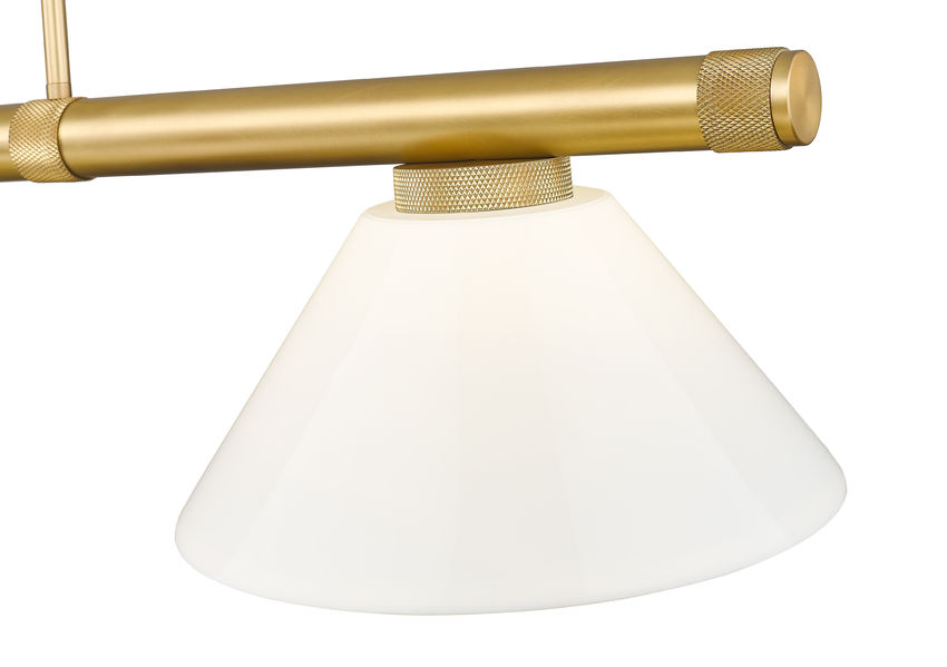 Z-Lite Vanguard 3050-3RB-PWH 59" 3-Light Rubbed Brass Steel and Aluminum Frame White Plastic Shade Billiard Light