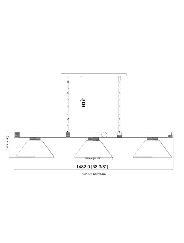 Z-Lite Vanguard 3050-3RB-PWH 59" 3-Light Rubbed Brass Steel and Aluminum Frame White Plastic Shade Billiard Light