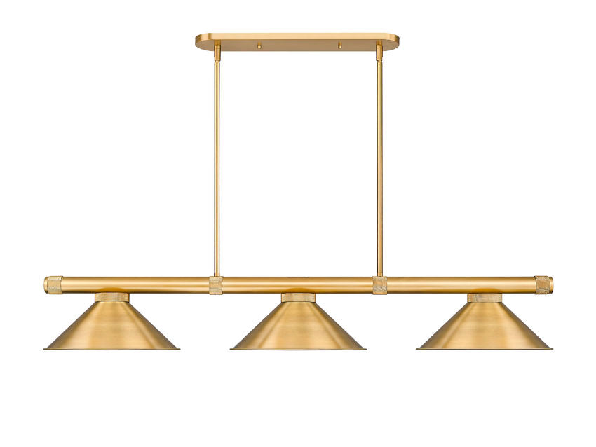 Z-Lite Vanguard 3050-3RB-RB15 59" 3-Light Rubbed Brass Steel and Aluminum Billiard Light