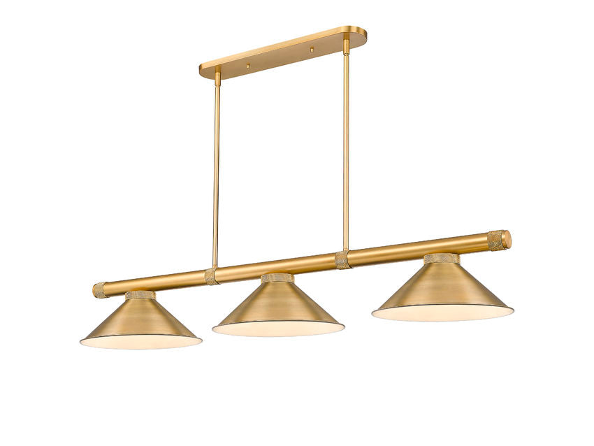 Z-Lite Vanguard 3050-3RB-RB15 59" 3-Light Rubbed Brass Steel and Aluminum Billiard Light
