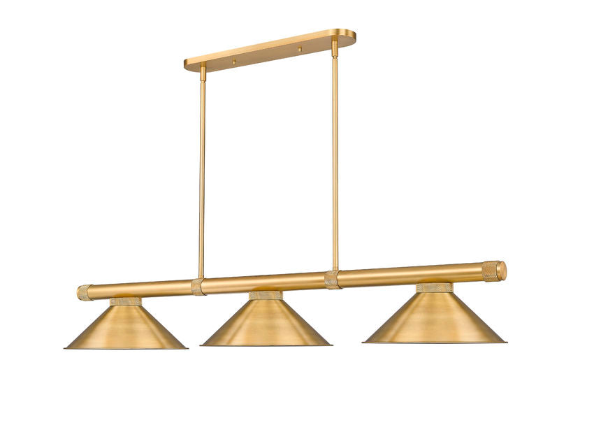 Z-Lite Vanguard 3050-3RB-RB15 59" 3-Light Rubbed Brass Steel and Aluminum Billiard Light