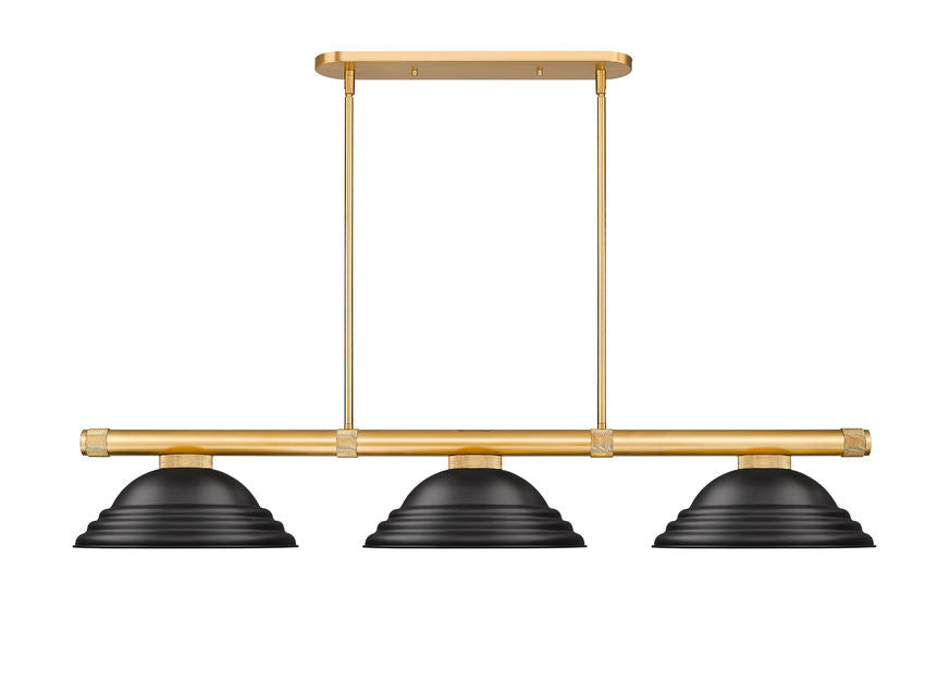 Z-Lite Vanguard 3050-3RB-SMB 59" 3-Light Rubbed Brass Steel and Aluminum Frame Matte Black Steel Billiard Light