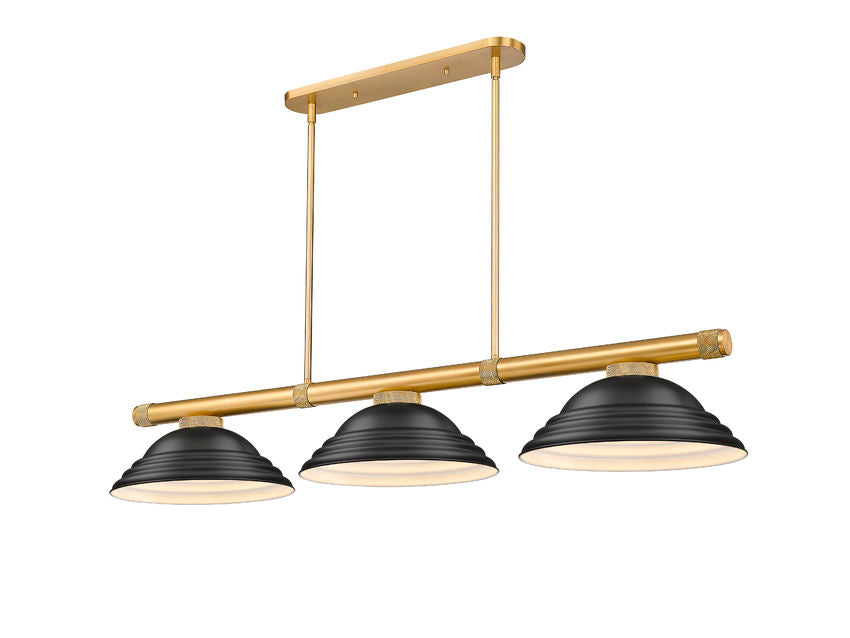 Z-Lite Vanguard 3050-3RB-SMB 59" 3-Light Rubbed Brass Steel and Aluminum Frame Matte Black Steel Billiard Light