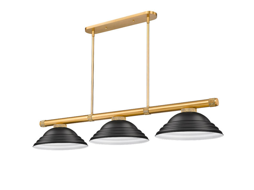 Z-Lite Vanguard 3050-3RB-SMB 59" 3-Light Rubbed Brass Steel and Aluminum Frame Matte Black Steel Billiard Light