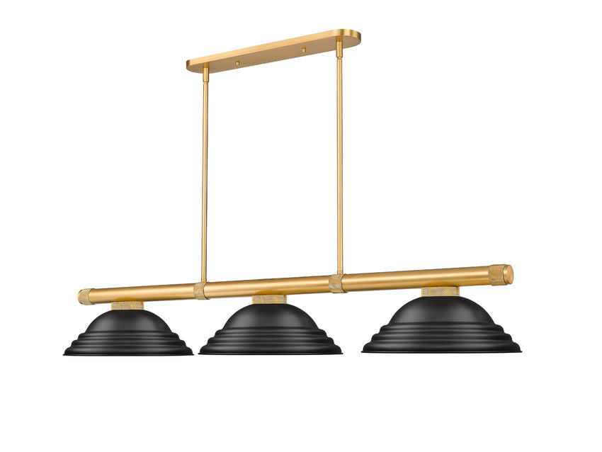 Z-Lite Vanguard 3050-3RB-SMB 59" 3-Light Rubbed Brass Steel and Aluminum Frame Matte Black Steel Billiard Light