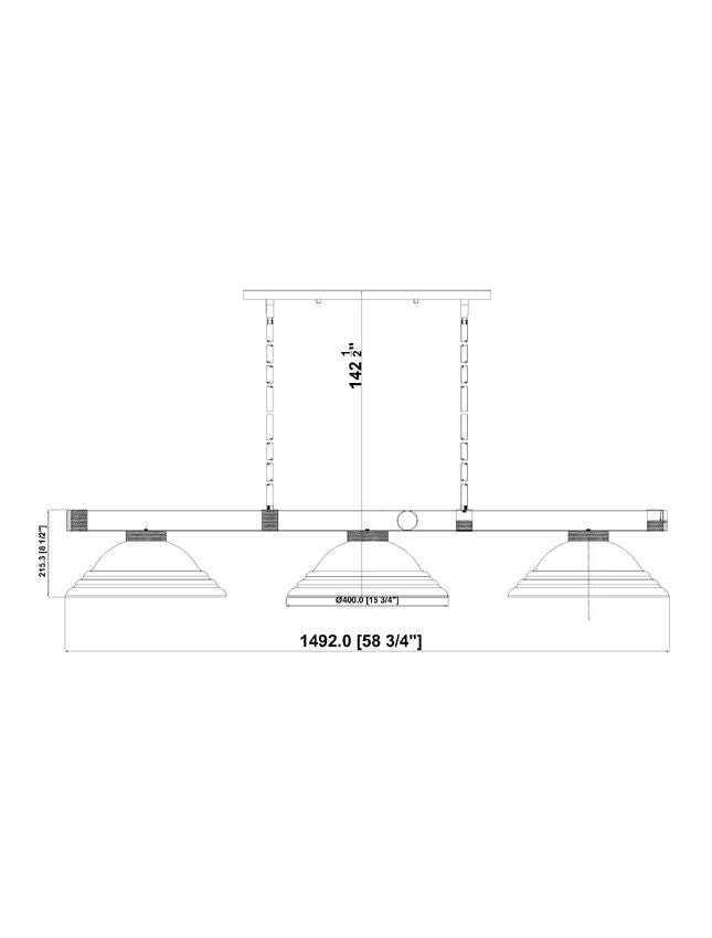 Z-Lite Vanguard 3050-3RB-SRB 59" 3-Light Rubbed Brass Steel and Aluminum Billiard Light