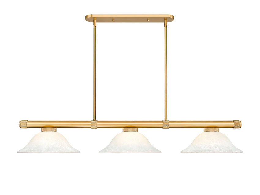 Z-Lite Vanguard 3050-3RB-WM16 59" 3-Light Rubbed Brass Steel and Aluminum White Mottle Glass Billiard Light