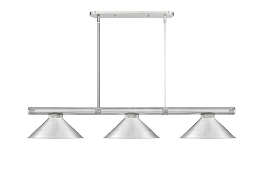 Z-Lite Vanguard 59" 3-Light Brushed Nickel Steel and Aluminum Frame Brushed Nickel Steel Shade Billiard Light