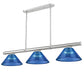 Z-Lite Vanguard 59" 3-Light Brushed Nickel Steel and Aluminum Frame Dark Blue Acrylic Shade Billiard Light