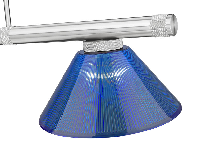 Z-Lite Vanguard 59" 3-Light Brushed Nickel Steel and Aluminum Frame Dark Blue Acrylic Shade Billiard Light