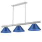 Z-Lite Vanguard 59" 3-Light Brushed Nickel Steel and Aluminum Frame Dark Blue Acrylic Shade Billiard Light