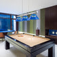 Z-Lite Vanguard 59" 3-Light Brushed Nickel Steel and Aluminum Frame Dark Blue Acrylic Shade Billiard Light