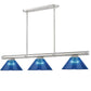 Z-Lite Vanguard 59" 3-Light Brushed Nickel Steel and Aluminum Frame Dark Blue Acrylic Shade Billiard Light