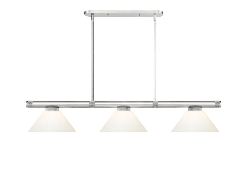 Z-Lite Vanguard 59" 3-Light Brushed Nickel Steel and Aluminum Frame Matte Opal Glass Shade Billiard Light