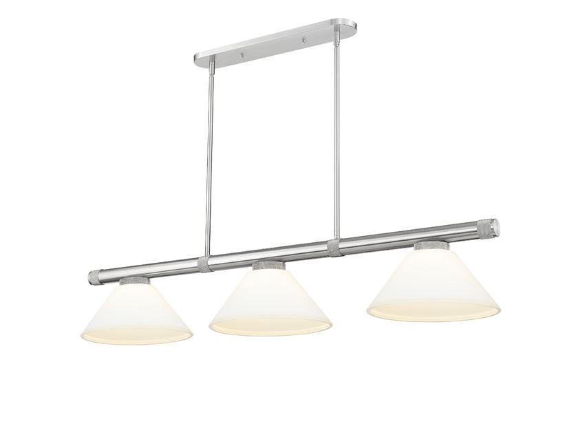Z-Lite Vanguard 59" 3-Light Brushed Nickel Steel and Aluminum Frame Matte Opal Glass Shade Billiard Light