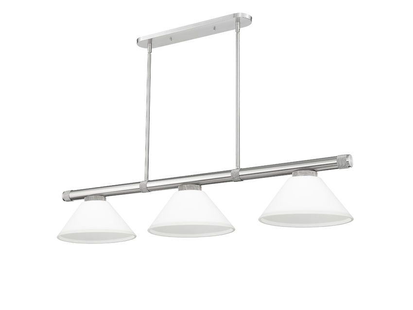 Z-Lite Vanguard 59" 3-Light Brushed Nickel Steel and Aluminum Frame Matte Opal Glass Shade Billiard Light