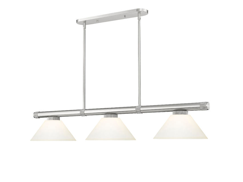 Z-Lite Vanguard 59" 3-Light Brushed Nickel Steel and Aluminum Frame Matte Opal Glass Shade Billiard Light