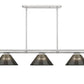 Z-Lite Vanguard 59" 3-Light Brushed Nickel Steel and Aluminum Frame Smoke Acrylic Shade Billiard Light