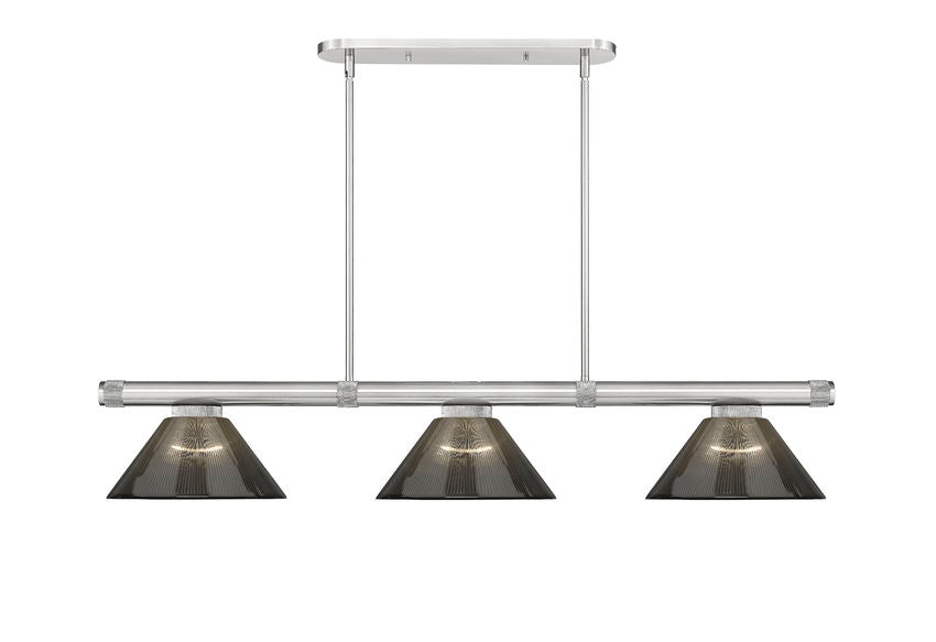 Z-Lite Vanguard 59" 3-Light Brushed Nickel Steel and Aluminum Frame Smoke Acrylic Shade Billiard Light