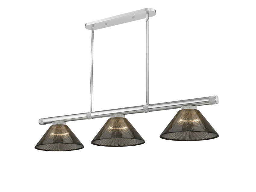 Z-Lite Vanguard 59" 3-Light Brushed Nickel Steel and Aluminum Frame Smoke Acrylic Shade Billiard Light