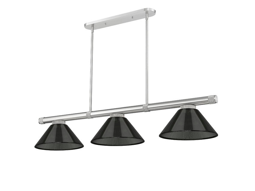 Z-Lite Vanguard 59" 3-Light Brushed Nickel Steel and Aluminum Frame Smoke Acrylic Shade Billiard Light