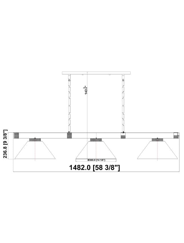 Z-Lite Vanguard 59" 3-Light Brushed Nickel Steel and Aluminum Frame Smoke Acrylic Shade Billiard Light