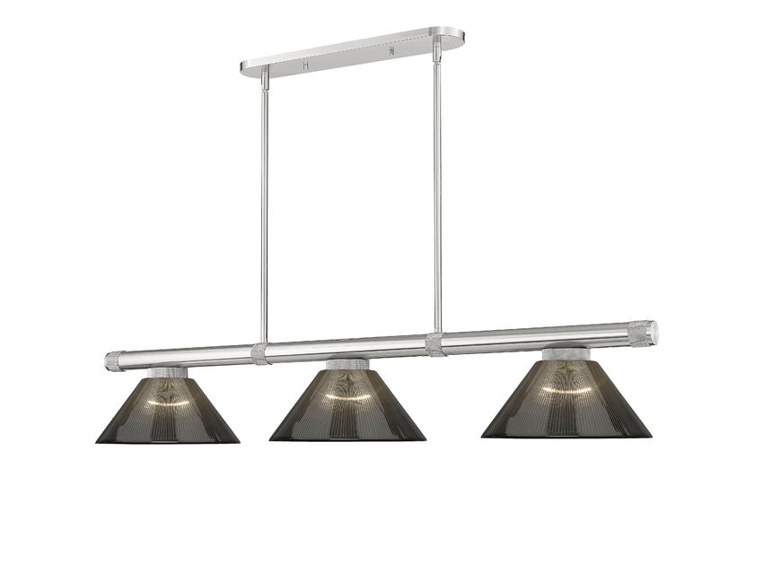Z-Lite Vanguard 59" 3-Light Brushed Nickel Steel and Aluminum Frame Smoke Acrylic Shade Billiard Light