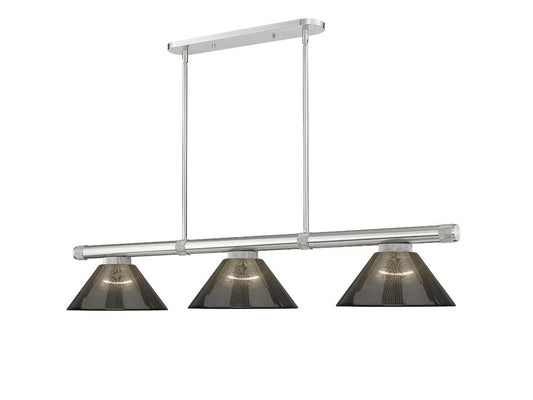 Z-Lite Vanguard 59" 3-Light Brushed Nickel Steel and Aluminum Frame Smoke Acrylic Shade Billiard Light