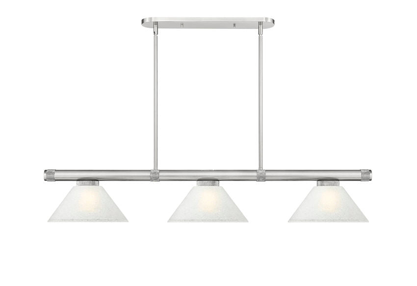 Z-Lite Vanguard 59" 3-Light Brushed Nickel Steel and Aluminum Frame White Linen Glass Shade Billiard Light