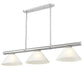 Z-Lite Vanguard 59" 3-Light Brushed Nickel Steel and Aluminum Frame White Linen Glass Shade Billiard Light