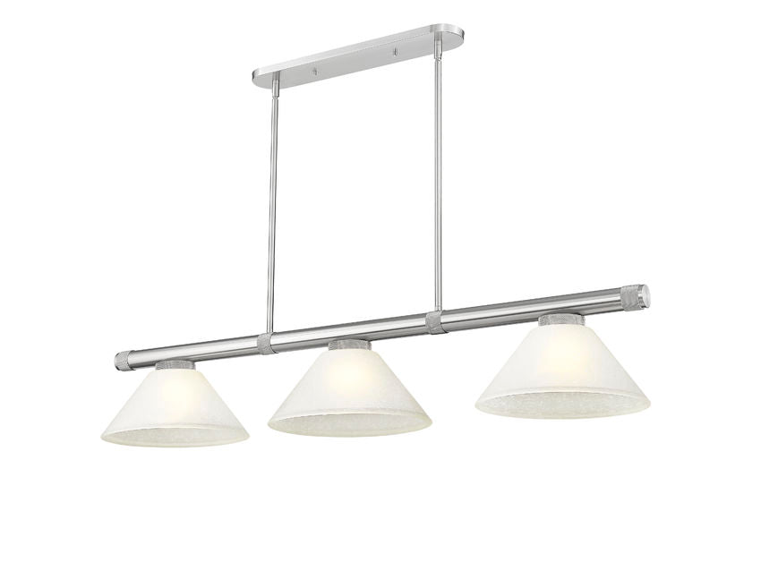 Z-Lite Vanguard 59" 3-Light Brushed Nickel Steel and Aluminum Frame White Linen Glass Shade Billiard Light