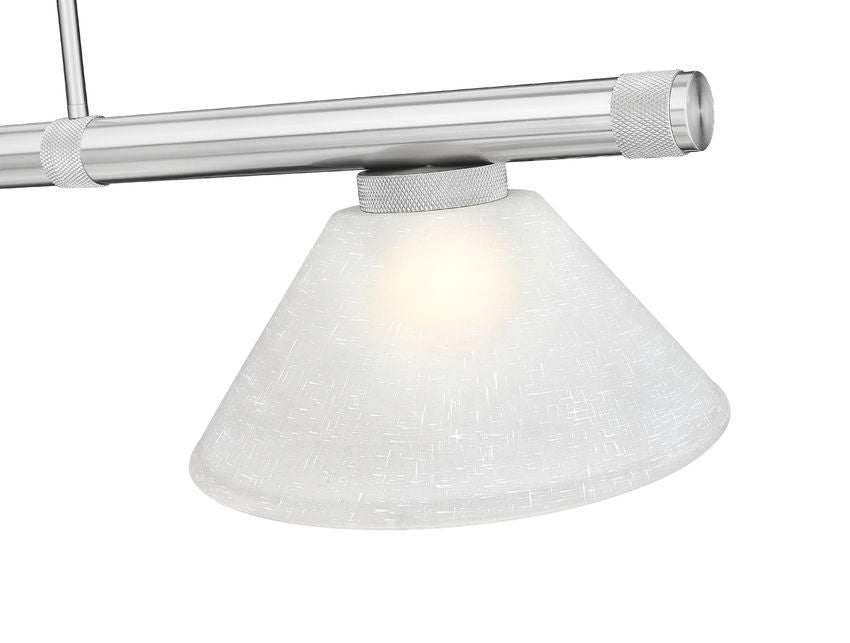 Z-Lite Vanguard 59" 3-Light Brushed Nickel Steel and Aluminum Frame White Linen Glass Shade Billiard Light