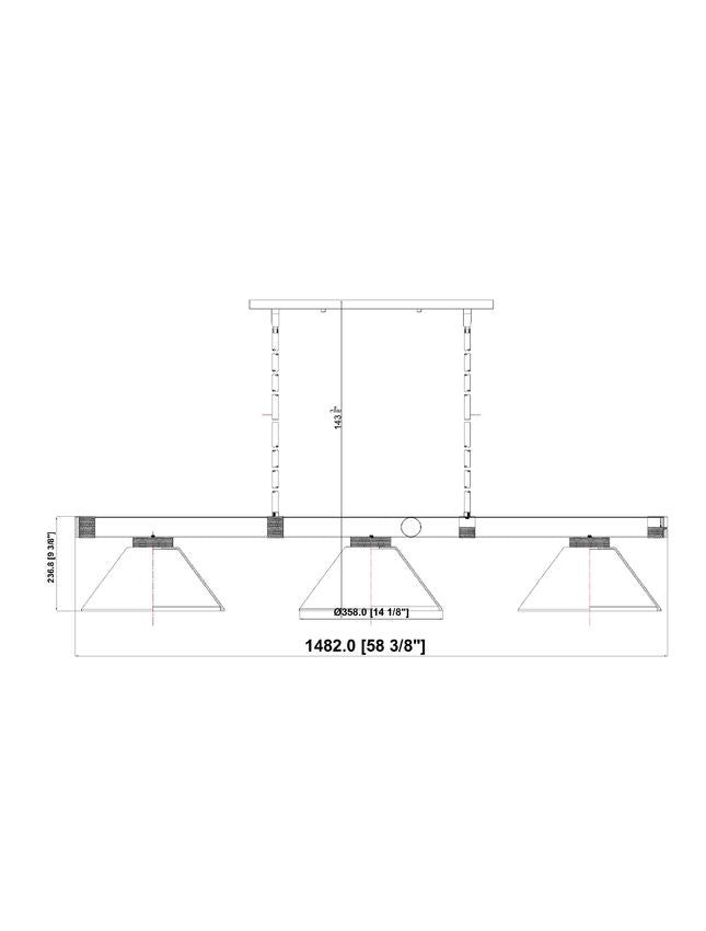 Z-Lite Vanguard 59" 3-Light Brushed Nickel Steel and Aluminum Frame White Linen Glass Shade Billiard Light