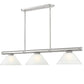 Z-Lite Vanguard 59" 3-Light Brushed Nickel Steel and Aluminum Frame White Linen Glass Shade Billiard Light