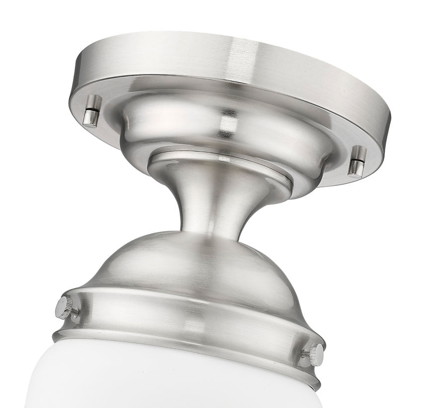 Z-Lite Vaughn 1-Light Brushed Nickel Steel Frame Matte Opal Glass Shade Flush Mount Lighting