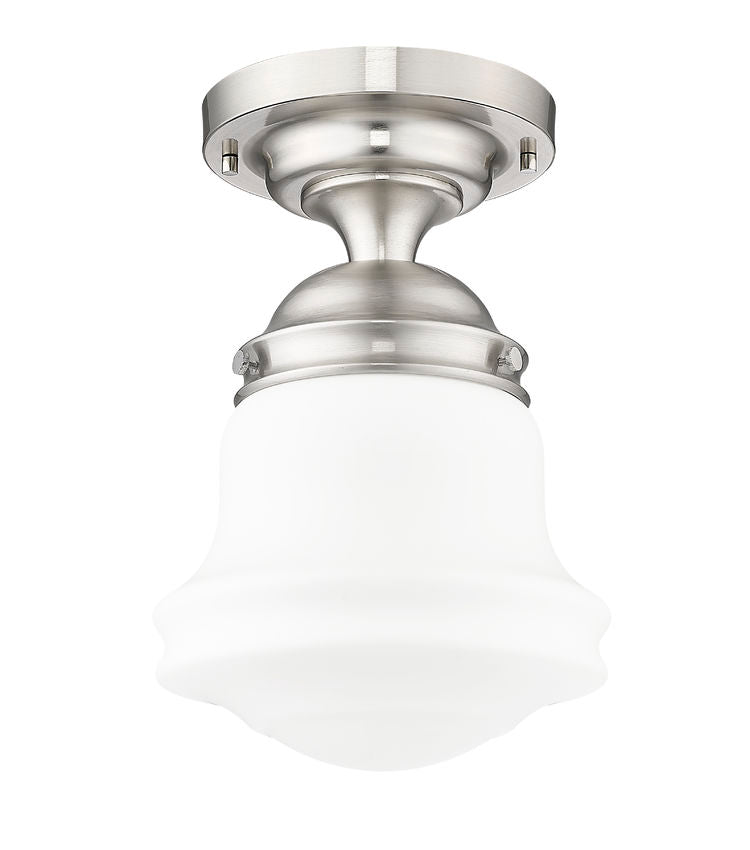 Z-Lite Vaughn 1-Light Brushed Nickel Steel Frame Matte Opal Glass Shade Flush Mount Lighting