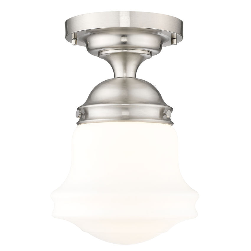 Z-Lite Vaughn 1-Light Brushed Nickel Steel Frame Matte Opal Glass Shade Flush Mount Lighting