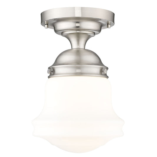 Z-Lite Vaughn 1-Light Brushed Nickel Steel Frame Matte Opal Glass Shade Flush Mount Lighting