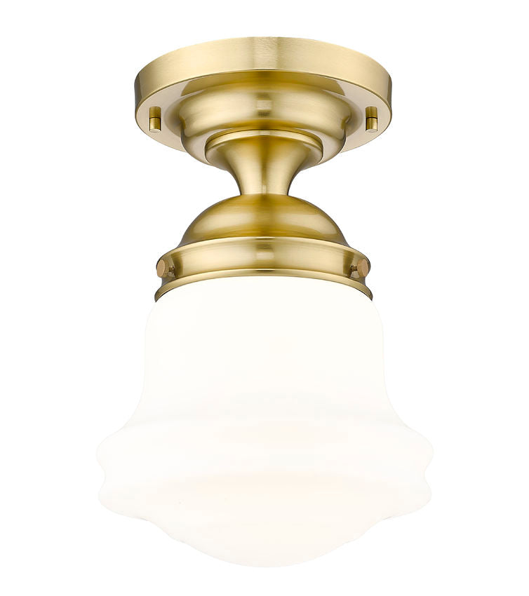 Z-Lite Vaughn 1-Light Luxe Gold Steel Frame Matte Opal Glass Shade Flush Mount Lighting