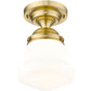 Z-Lite Vaughn 1-Light Luxe Gold Steel Frame Matte Opal Glass Shade Flush Mount Lighting