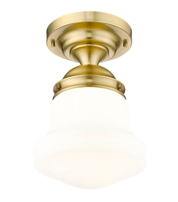 Z-Lite Vaughn 1-Light Luxe Gold Steel Frame Matte Opal Glass Shade Flush Mount Lighting