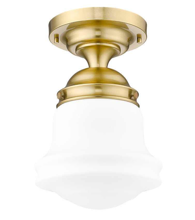 Z-Lite Vaughn 1-Light Luxe Gold Steel Frame Matte Opal Glass Shade Flush Mount Lighting