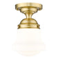 Z-Lite Vaughn 1-Light Luxe Gold Steel Frame Matte Opal Glass Shade Flush Mount Lighting