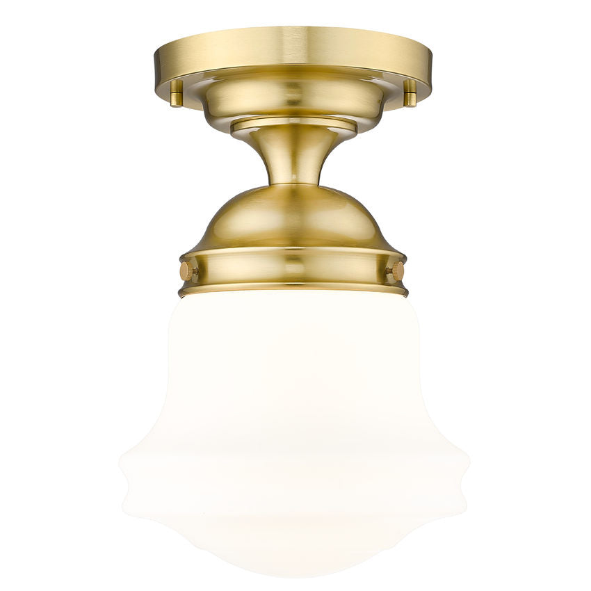 Z-Lite Vaughn 1-Light Luxe Gold Steel Frame Matte Opal Glass Shade Flush Mount Lighting