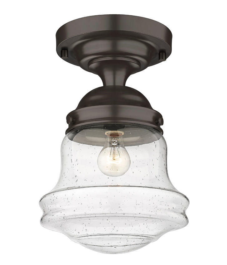 Z-Lite Vaughn 11" 1-Light Bronze Flush Mount Lighting With Clear Seedy Glass Shade