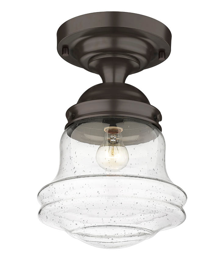 Z-Lite Vaughn 11" 1-Light Bronze Flush Mount Lighting With Clear Seedy Glass Shade