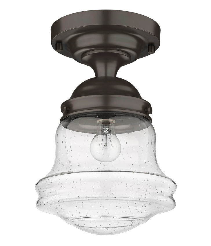 Z-Lite Vaughn 11" 1-Light Bronze Flush Mount Lighting With Clear Seedy Glass Shade