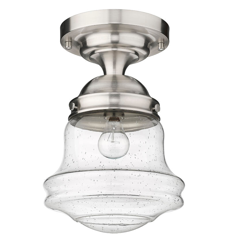 Z-Lite Vaughn 11" 1-Light Brushed Nickel Flush Mount Lighting With Clear Seedy Glass Shade